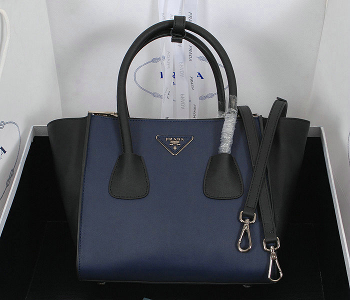 2014 Prada original leather tote bag BN2625 royalblue&black